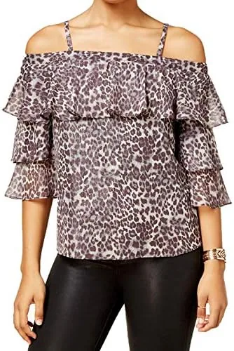 bcx womens small cheetah print off shoulder blouse black s
